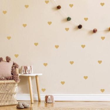 Imagem de adesivo de parede decoração quarto sala corações dourados minimalista 