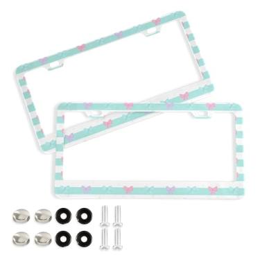 Imagem de SEHANY Lindas molduras de placa de licença de arco azul, moldura de placa de carro de alumínio à prova de ferrugem com orifícios elípticos e parafusos serve para acessórios de carro de tamanho padrão