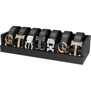 Imagem de Dexgva Organizador de cinto para gaveta – Organizador de cinto de bambu | Suporte de cinto para armário de parede, masculino e feminino, sutiã de gravata e cachecol (preto, 2 * 7 grades)