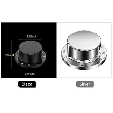 Imagem de CUOFYUNL Temporizador de cozinha Sem necessidade de baterias Temporizador Manual de aço inoxidável Alarme giratório mecânico Suporte magnético Temporizador de gerenciamento de (Preta)