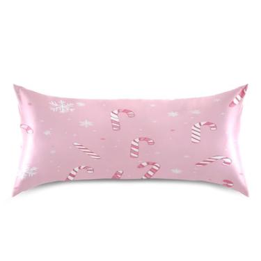 Imagem de Blueangle Fronha de cetim Candy Cane para cabelo e pele, fronha de seda, tamanho king (50,8 x 101,6 cm) - Capas de almofada de cetim refrescantes com fecho de envelope (4)