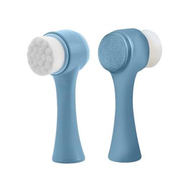 Imagem de 2 peças de escova de limpeza facial de silicone - esfoliante facial dupla face com esfoliação de limpeza profunda suave para tipos de pele - ferramenta manual de limpeza de poros para mulheres e