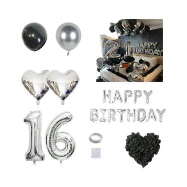 Imagem de Balão De Alumínio Em Forma De Coração Preto E Prateado Com Pétalas De 