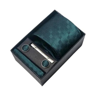 Imagem de Conjunto De Gravata E Abotoaduras Azuis Paisley Para Homens, Acessório