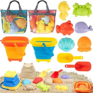 Imagem de Brinquedos de areia de praia Wowlyntoy com 2 baldes e moldes dobráveis