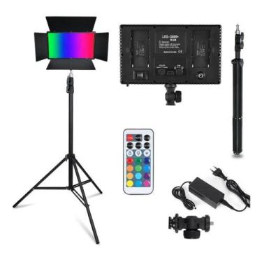 Imagem de Kit Painel Led Foto E Vídeo 800 Rgb Bicolor 50w Tripé e fonte - Equifo