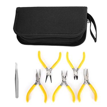 Imagem de Kit de ferramentas de alicates para joias, 6 peças, 11 cm, alicates de ponta dobrada de 11 cm, alicates laterais diagonais de 15 cm, alicate de ponta plana de 12 cm, conjunto de pinças de ponta plana de 12 cm com caixa de armazenamento