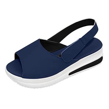 Imagem de Sandálias femininas Wedges plataformas esportivas moda casual sapatos de praia Peep sandálias femininas casuais largas de verão, Azul, 11