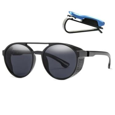 Imagem de Óculos de sol de Steampunk Masculino Design Retrô Redondo Vintage Uv400 (Preto)