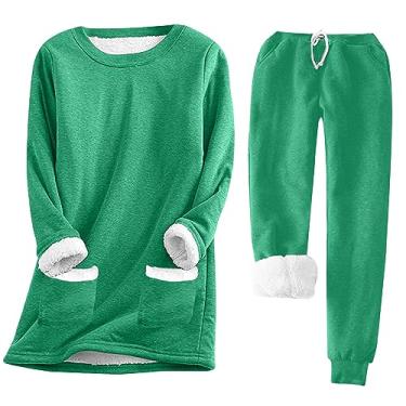 Imagem de Roupas femininas quentes, camisetas, calças, pijamas, conjuntos de pijama para mulheres, forrado com lã, combinando com lã, outono inverno 2024, B-875 verde-limão, G