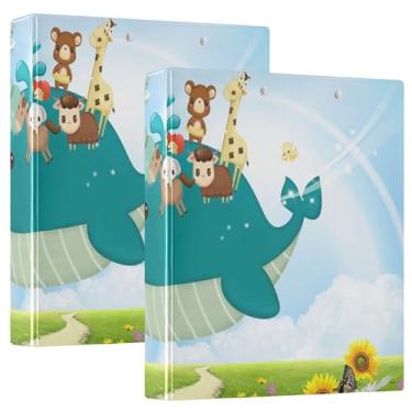 Imagem de Baleias de desenho animado Animais são fofos fichários de caderno de 3,8 cm anéis redondos fichários para caderno com bolsos internos, pacote com 1/2 fichário de escritório capa dura