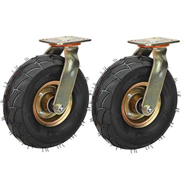 Imagem de 2 peças de rodas giratórias de borracha resistentes, pneus resistentes preenchidos a ar de 20 cm e 25,4 cm, com placa superior giratória 7,5 x 11,4 cm, para carrinho de mão/carrinho de ferramentas