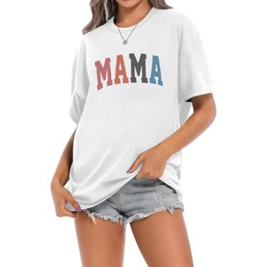 Imagem de FKEEP Mamãe camiseta feminina com estampa de letras, mamãe, presentes, camisetas casuais, manga curta, caimento solto, Branco, M
