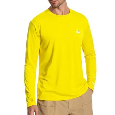 Imagem de Camiseta masculina casual com FPS 50+, leve, de manga comprida, secagem rápida, proteção solar UV para atividades ao ar livre, praia, caminhadas, pesca, Amarelo, M
