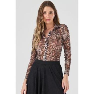 Imagem de Camisa PKS Manga Longa Tule Estampa Animal Print-G-Feminino