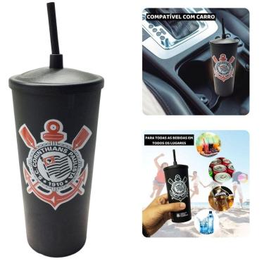 Imagem de Copo Plástico Preto Tampa + Canudo 500Ml Time Corinthians