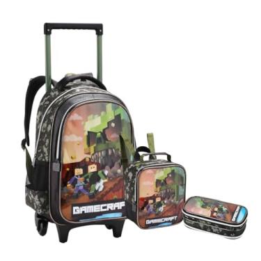 Imagem de Kit Mochila Rodinha Lancheira Estojo Gamecraft Escolar
