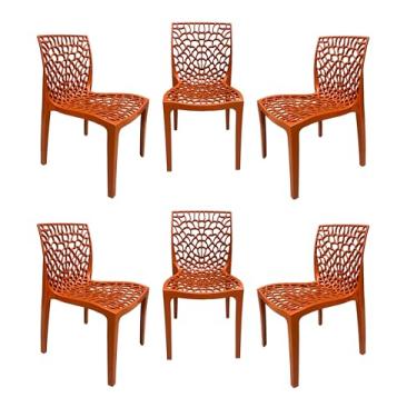 Imagem de Ecom Home - Kit 6 Cadeiras Gruvyer Terracota em PP com Encosto Versátil para Sala de Jantar, Cozinha, Jardim, Varanda, Restaurantes