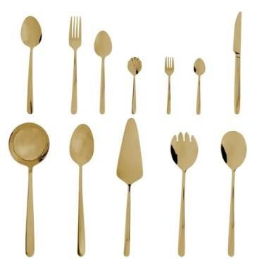 Imagem de WOLFF Faqueiro de Aço Inox Viena Dourado 54 Peças Com Caixa Litografada - Jogos de Talheres - Mesa Posta - Utensílios de Cozinha, Enxoval, Casamento, Decoração