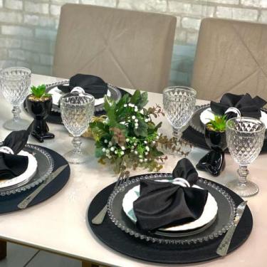 Imagem de Kit Mesa Posta Sousplat Completo LISO Varias Cores - MUMUDECOR, PRETO,