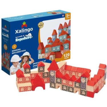 Imagem de Brincando De Engenheiro Blocos De Montar Em Madeira 120 Peça - Xalingo