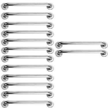 Imagem de Barra Alça Apoio 50cm Aço Inox Kit 14 Uni Segurança Gestante Idoso Pcd