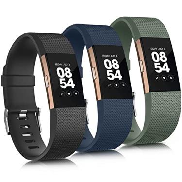 Imagem de Pacote com 3 pulseiras esportivas compatíveis com Fitbit Charge 2 pulseiras femininas e masculinas, pulseiras de substituição ajustáveis para Fitbit Charge 2 HR Pequeno Grande (preto/azul abismo, verde abacate, pequeno)