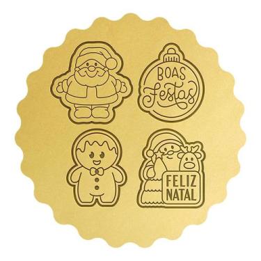 Imagem de Kit 4 Cortadores Boas Festas Papai Noel Gingerbread - DOCE IMPRESSO,  