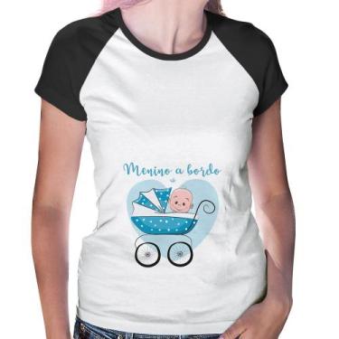 Imagem de Baby Look Raglan Menino a bordo - Foca na Moda, Branco, Preto, M