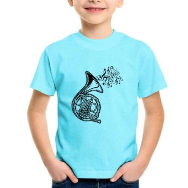 Imagem de Camiseta Infantil Trompa Notas Musicais - Foca na Moda, Azul claro, 2