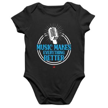 Imagem de Body Bebê Algodão Music makes everything better - Foca na Moda, Preto,