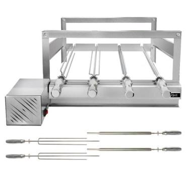 Imagem de Churrasqueira Giratória Grill Inox Gira Soft Grill 4 Espetos Lado Esqu