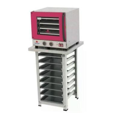 Imagem de Kit - Forno Turbo Elétrico Fast Oven PRP-004 127v Vermelho + Bancada  