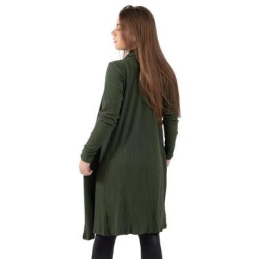 Imagem de Cardigan Canelado Inverno Kimono Manga Comprida Aberto Longo Feminino 