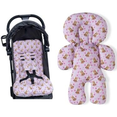 Imagem de Kit 1 almofada para carrinho 1 bebê conforto - ursa rosa - CLICK TUDO