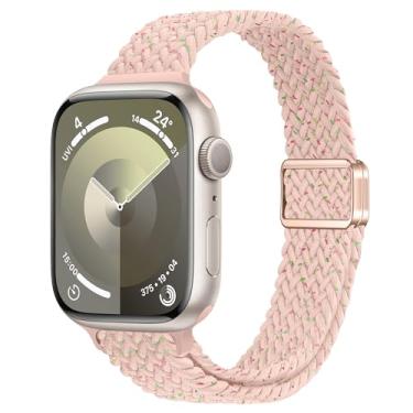 Imagem de ALSMGGBPAF Pulseira feminina de nylon trançado fina compatível com Apple Watch séries 10, 9, 8, 7, 6, SE, 5, 4, 3, 2 e 1 de 42 mm, 41 mm, 40 mm, 44 mm, 45 mm, 2 e 1 de 42 mm, 41 mm, 40 mm, 44 mm, 46