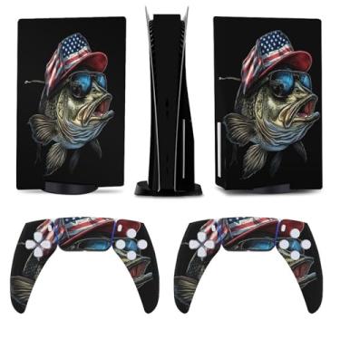 Imagem de Buyidec Chapéu Fish American Flag para PS5 Skin Console e Controlador Acessórios Capas Anime Vinil Capa Adesivo Conjunto Completo para Playstation5 Disc Edition