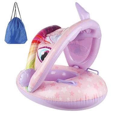 Imagem de Topist Boia de piscina para bebês de 6 a 12 meses, anel de natação inflável Topist para bebês com sombra ajustável CaBaby, flutuadores infláveis de natação para bebês, assento de segurança para crianças com bolsa de transporte