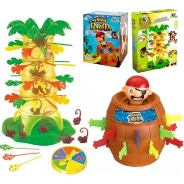 Imagem de Kit 2 Jogos Barril Pula Pirata e Cada Macaco no seu Galho família e Amigos