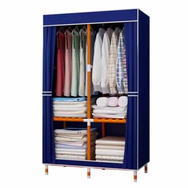 Imagem de Guarda-roupa Armário de guarda-roupa de cor sólida moderno simples oxford pano guarda-roupa de madeira maciça reforçado reforçado casa quarto montagem armazenamento armário