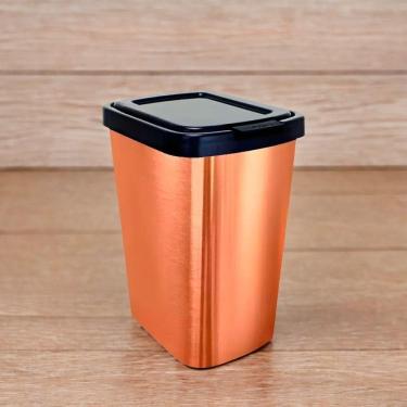 Imagem de Lixeira Cesto 9 Litros Com Tampa Click Label Praticidade E Estilo Em Tom Metalizado Vermelha Metalizada