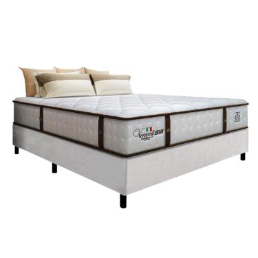 Imagem de Cama Box Casal Queen Colchão Molas Ensacadas Gazin Com Pillow Veneza 158x198x68cm Branco / Marrom