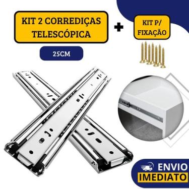 Imagem de Kit 2 Corrediças Gaveta Trilho Telescópica Light Com Parafusos 25cm - 