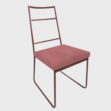 Imagem de Cadeira Sala de Jantar Escritório Office Stark Industrial Ferro Bronze Suede Rose Gold - Ahz Móveis