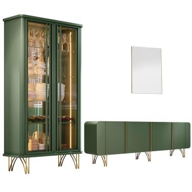 Imagem de Aparador Buffet Bar Living Santiago Cristaleira Adega Síria e Espelho Ibiza B01 Verde Pistache - Lyam