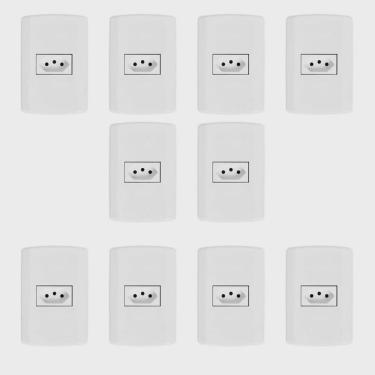 Imagem de Conjunto com 10 Tomadas 2p + t 10A 250v, Modular, com Placa 4x2 e Suporte Branco