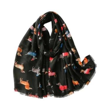 Imagem de Cachecol De Viscose Com Padrão De Dachshund, Xale Longo Respirável Fof