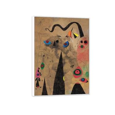 Imagem de Joan Miró Imagem de arte de parede em tela - reprodução de obras de arte famosas abstratas - pinturas com moldura branca para decoração de sala de estar (através do campo) 60 x 85 cm - 23 x 33 pol