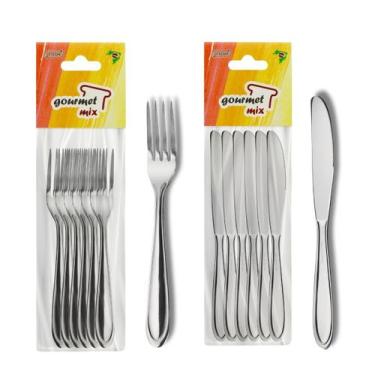 Imagem de Jogo Garfo Faca Inox 12 pçs Restaurante Buffet Gourmet Mix