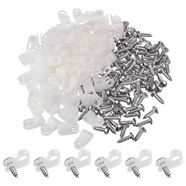 Imagem de Hicarer Pacote com 50 grampos de cabo tipo R, grampos de fixação de cabo de montagem de parafuso de nylon com 50 parafusos para gestão de fios, 1/ 2 Inch